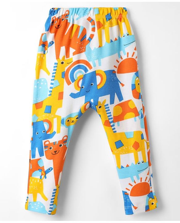 Babyhug Cotton Knit Full Length Diaper Leggings With Stripes & Animal Print Pack Of 3 - Multicolour