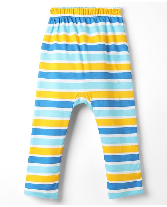 Babyhug Cotton Knit Full Length Diaper Leggings With Stripes & Animal Print Pack Of 3 - Multicolour