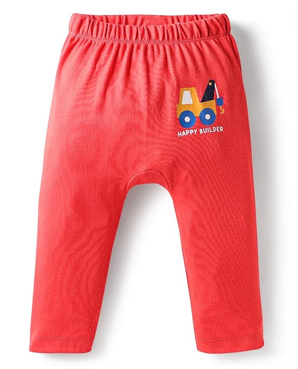 Babyhug 100% Cotton Interlock Knit Full Length Diaper Pants with Stripes & Vehicle Print Pack of 3 - Yellow & Navy Blue