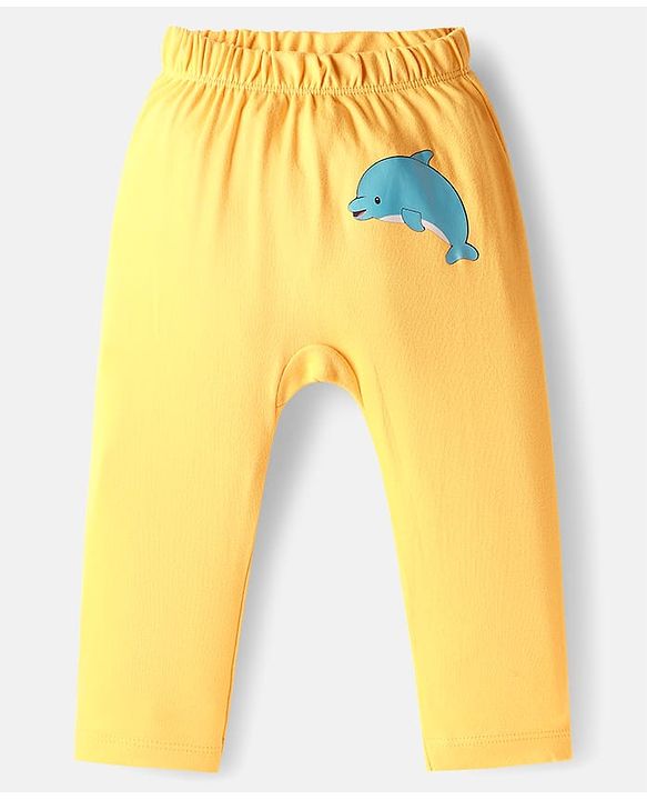 Babyhug Cotton Interlock Knit Full Length Diaper Pant with Stripe & Sea Animal Print Pack of 3 - White Yellow & Aqua Blue