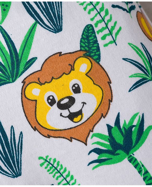 Babyhug Cotton Knit Full Length Diaper Leggings With Animal Print & Stripes Pack Of 3 - Navy Blue White & Yellow