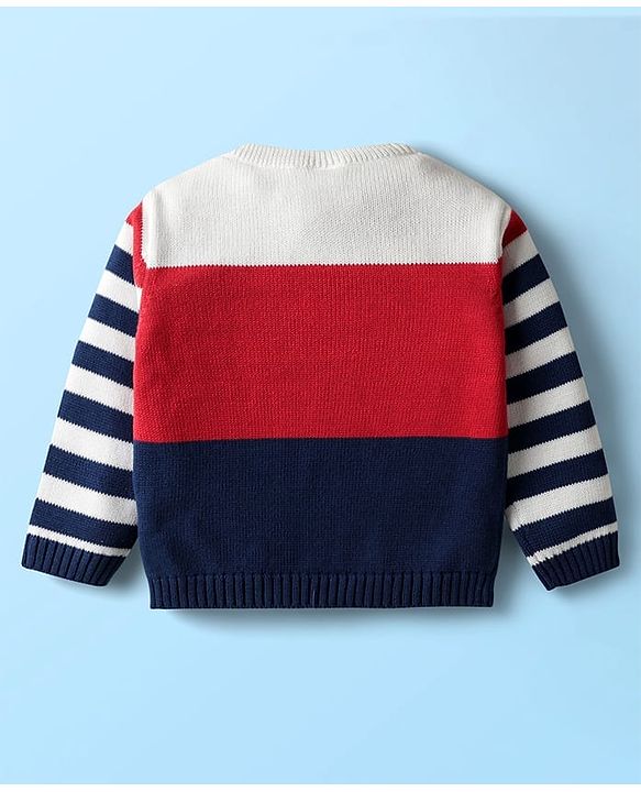 Babyhug Organic Cotton Full Sleeves Striped Pullover Sweater Set with Cap & Patch Detailing - Multicolor