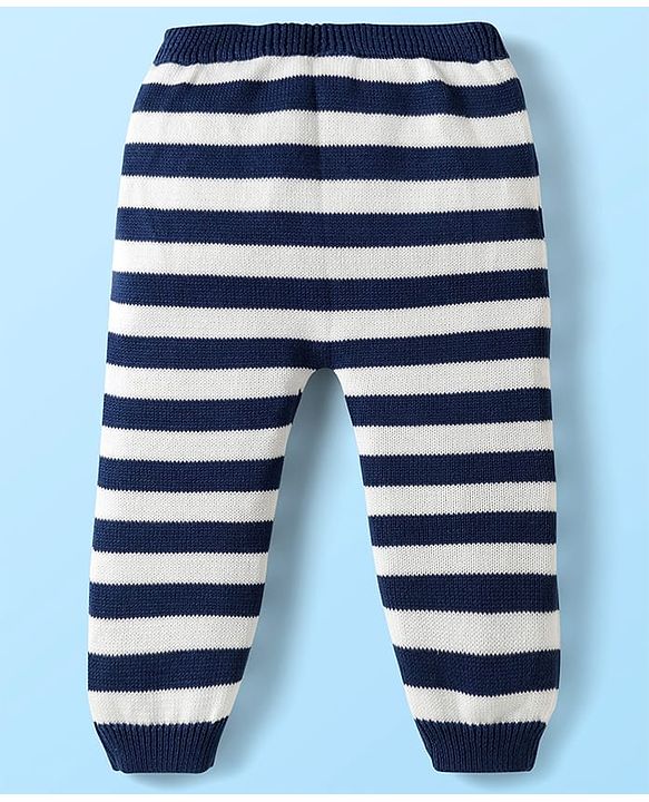 Babyhug Organic Cotton Full Sleeves Striped Pullover Sweater Set with Cap & Patch Detailing - Multicolor
