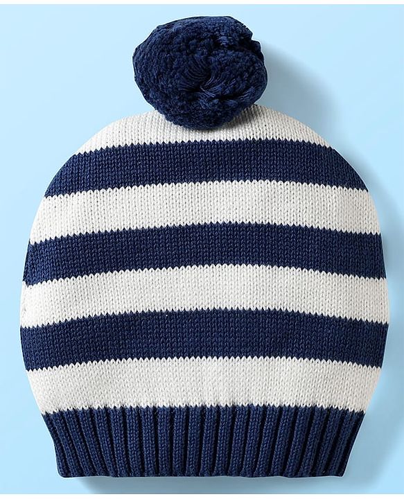 Babyhug Organic Cotton Full Sleeves Striped Pullover Sweater Set with Cap & Patch Detailing - Multicolor