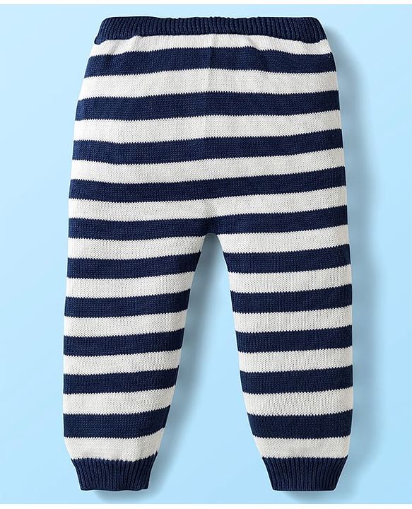 Babyhug Organic Cotton Full Sleeves Striped Pullover Sweater Set with Cap & Patch Detailing - Multicolor