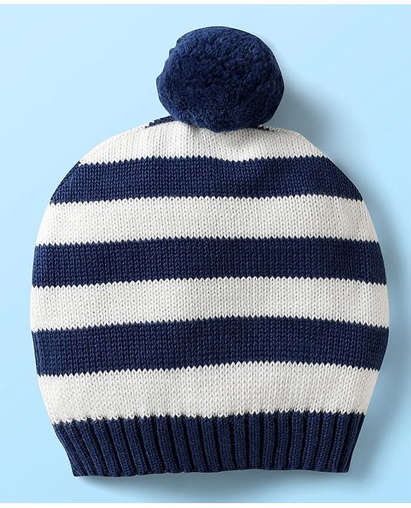Babyhug Organic Cotton Full Sleeves Striped Pullover Sweater Set with Cap & Patch Detailing - Multicolor