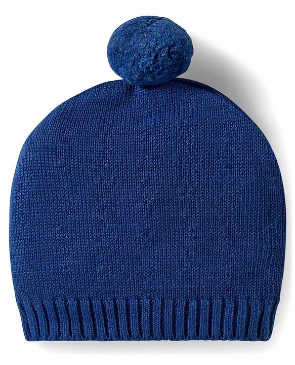 Babyhug Organic Cotton Knit Full Sleeves Sweater Set with Color Block Design Porcupine Patch & Cap - Navy Blue