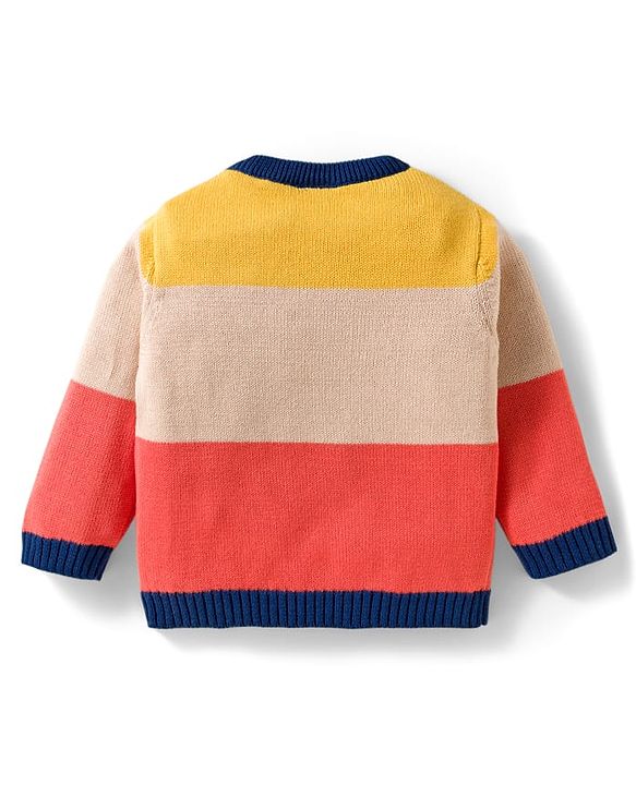 Babyhug Organic Cotton Knit Full Sleeves Sweater Set with Color Block Design Porcupine Patch & Cap - Navy Blue