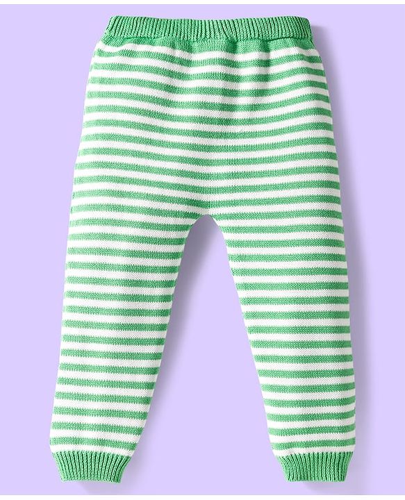 Babyhug Organic Cotton Knit Full Raglan Sleeves Sweater Set with Stripe Color Block Bear Design & Cap - Green