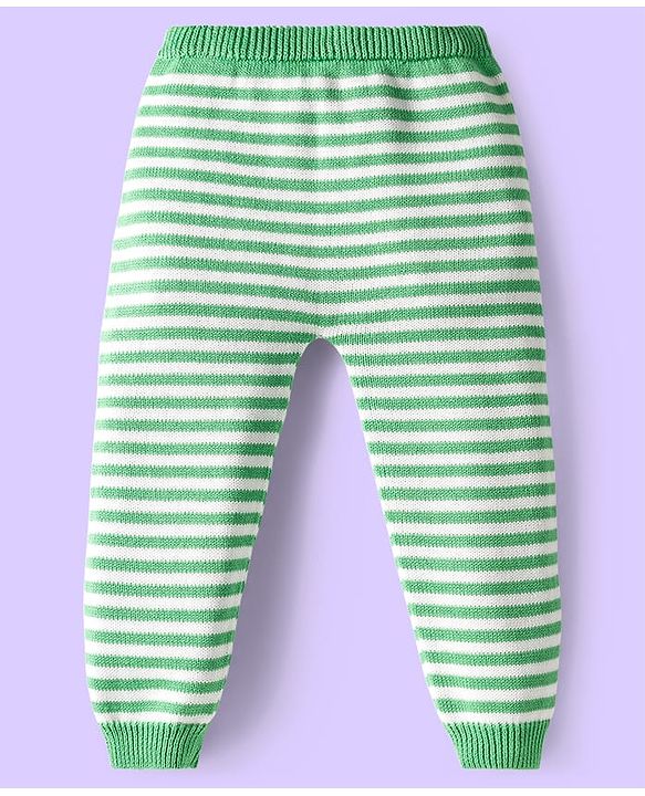 Babyhug Organic Cotton Knit Full Raglan Sleeves Sweater Set with Stripe Color Block Bear Design & Cap - Green