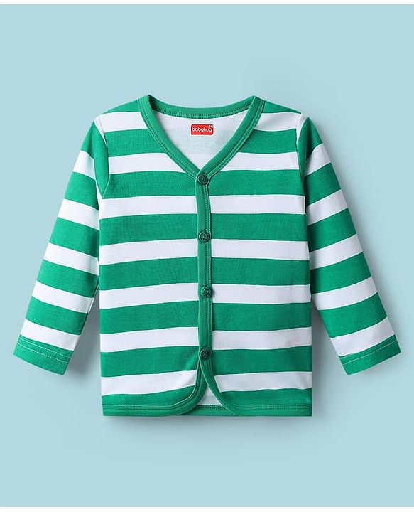 Babyhug 100% Cotton Interlock Knit Full Sleeves Front Open Jhablas with Stripe Design & Dino Print Pack of 3 - White Green & Mustard