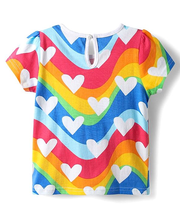 Babyhug Cotton Woven Frock & Half Sleeves Inner Tee With Heart Print - Blue