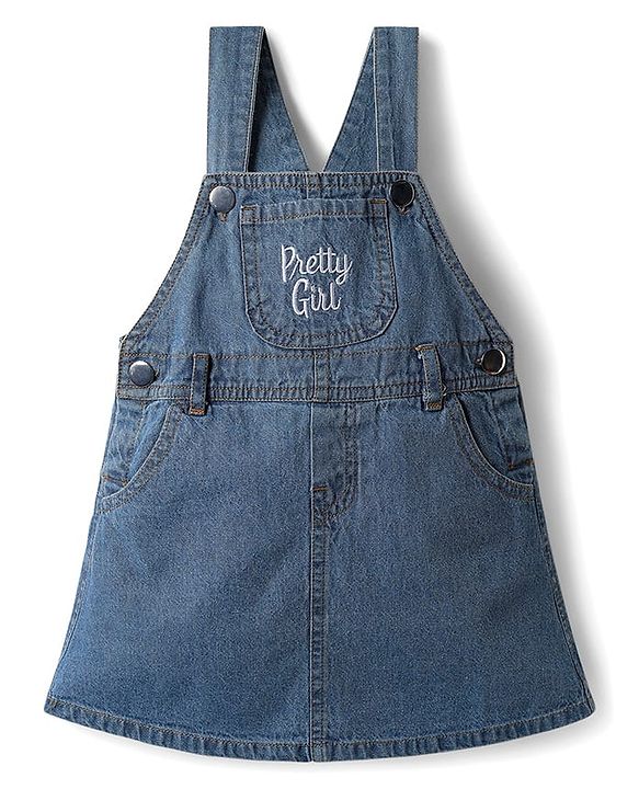 Babyhug Cotton Woven Frock & Half Sleeves Inner Tee With Heart Print - Blue