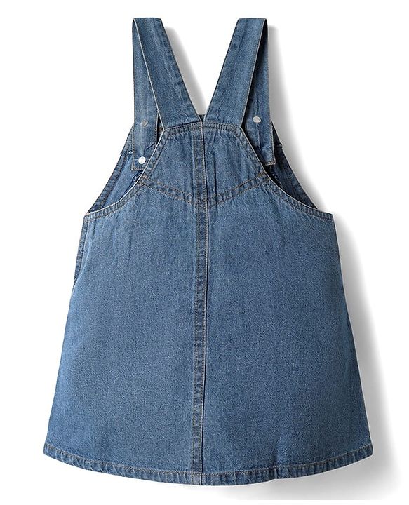 Babyhug Cotton Woven Frock & Half Sleeves Inner Tee With Heart Print - Blue