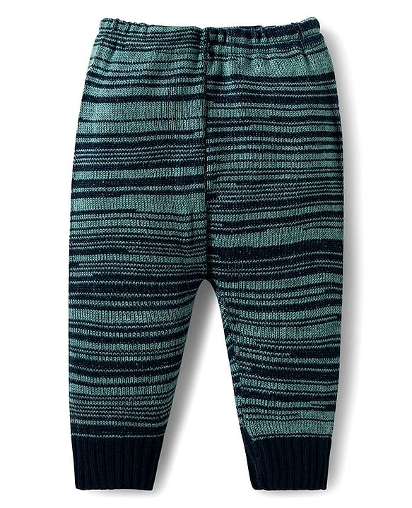 Babyhug Knitted Full Sleeves Striped Sweater Set With Cap & Booties - Navy Blue