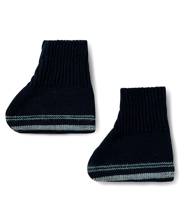 Babyhug Knitted Full Sleeves Striped Sweater Set With Cap & Booties - Navy Blue