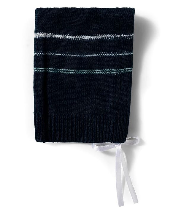 Babyhug Knitted Full Sleeves Striped Sweater Set With Cap & Booties - Navy Blue