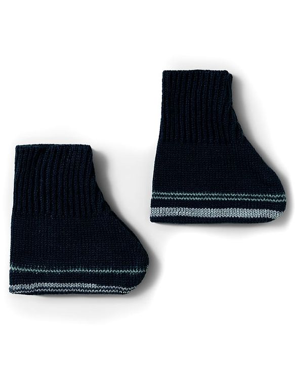 Babyhug Knitted Full Sleeves Striped Sweater Set With Cap & Booties - Navy Blue