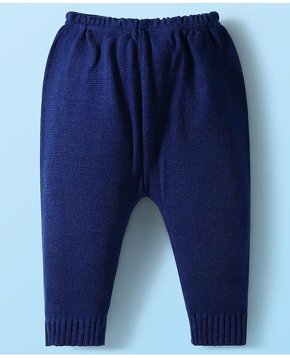 Babyhug Knit Full Sleeves Front Open Sweater & Pant Set with Cap & Booties & Fair Isle Design - Navy Blue & White