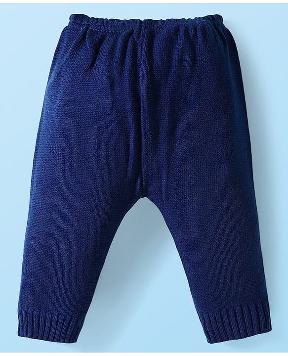 Babyhug Knit Full Sleeves Front Open Sweater & Pant Set with Cap & Booties & Fair Isle Design - Navy Blue & White