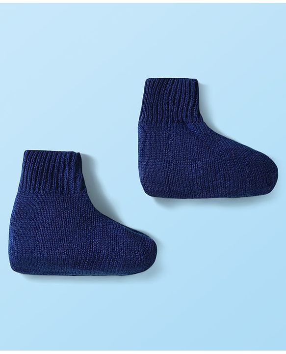 Babyhug Knit Full Sleeves Front Open Sweater & Pant Set with Cap & Booties & Fair Isle Design - Navy Blue & White