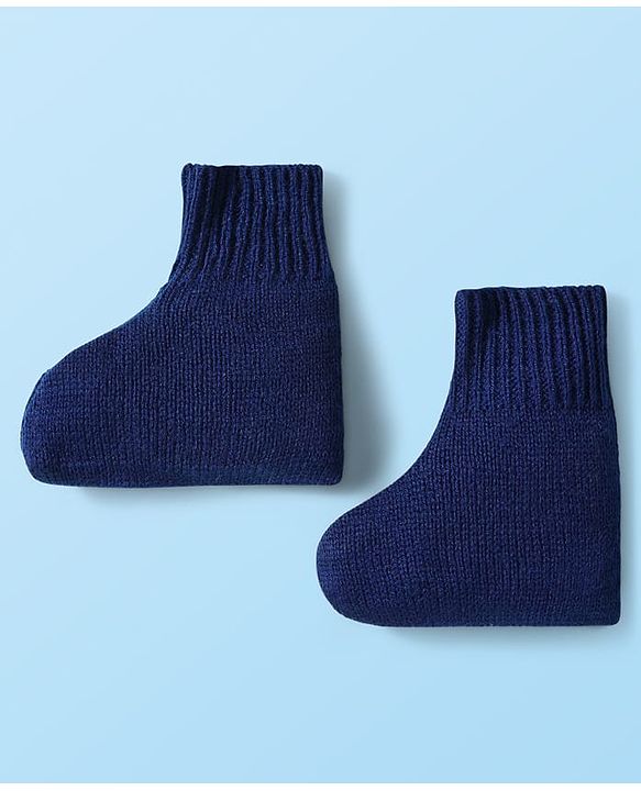 Babyhug Knit Full Sleeves Front Open Sweater & Pant Set with Cap & Booties & Fair Isle Design - Navy Blue & White