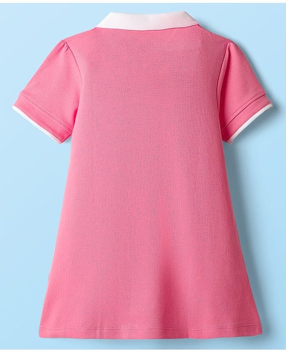 Babyhug 100% Cotton Single Jersey Knit Half Sleeves Text Printed Dress With Collar Neck - Pink