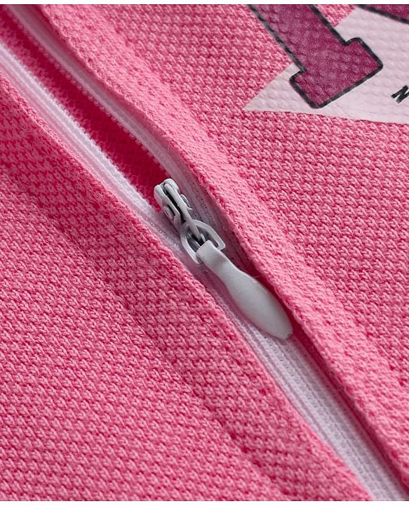 Babyhug 100% Cotton Single Jersey Knit Half Sleeves Text Printed Dress With Collar Neck - Pink