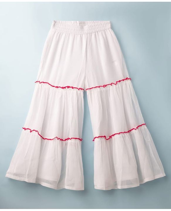 Pine Kids Woven Three Fourth Sleeves Indo Western Set With Embriodery - White