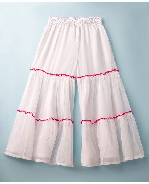 Pine Kids Woven Three Fourth Sleeves Indo Western Set With Embriodery - White