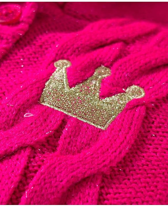 Babyhug Knit Full Sleeves Hooded Front Open Sweater with Cable Knit Design - Dark Pink