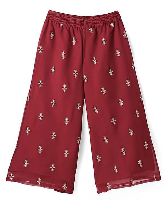 Pine Kids Three Fourth Bell Sleeves Indo western Sets with Jacket Embroidery & Sequin Detailing - Maroon