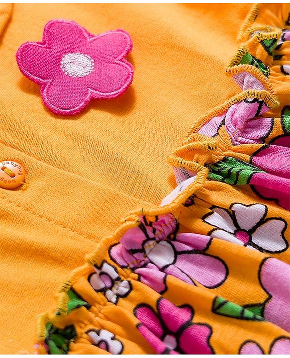 Babyhug Single Jersey Knit Half Sleeves Floral Printed Frock With Bloomer & Headband - Yellow