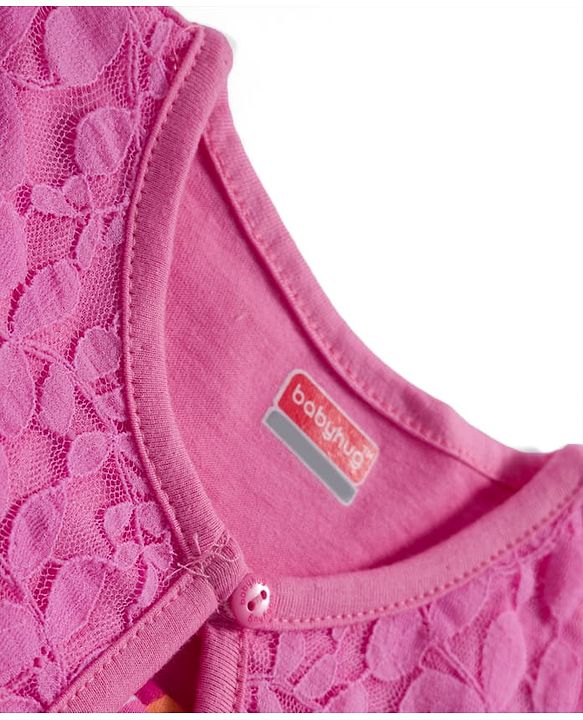 Babyhug Cotton Knit Half Sleeves Floral Printed Frock With Shrug - Pink