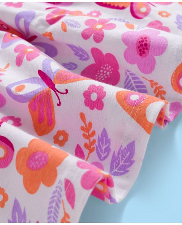 Babyhug Cotton Knit Half Sleeves Floral Printed Frock With Shrug - Pink