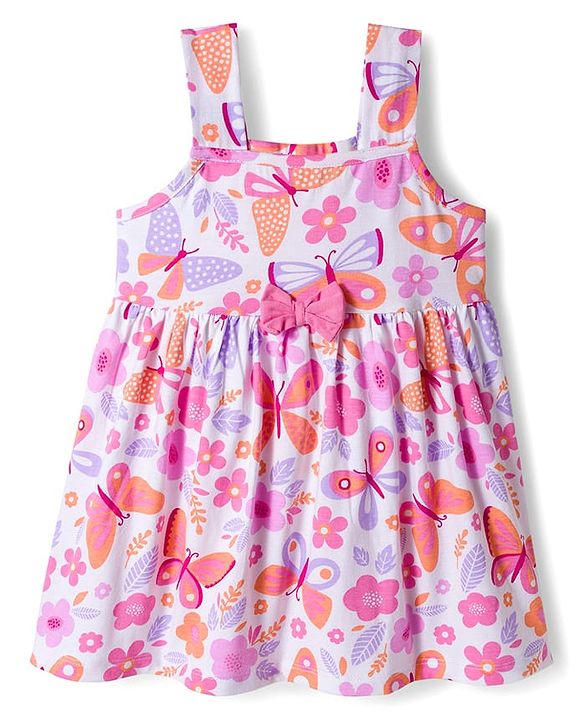 Babyhug Cotton Knit Half Sleeves Floral Printed Frock With Shrug - Pink