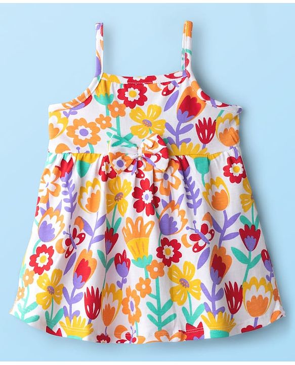 Babyhug Single Jersey Knit Frock & Half Sleeves Shrug With Floral Print - Dark Pink & White