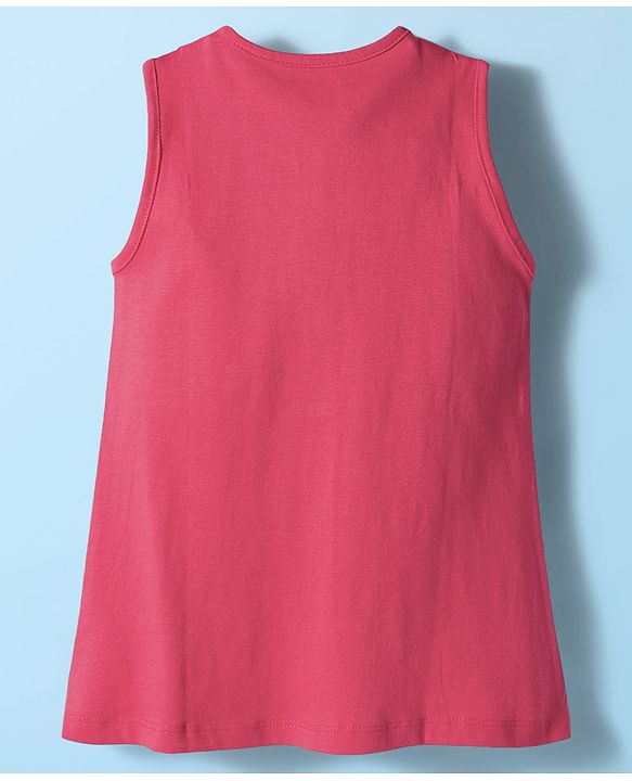Babyhug Single Jersey Knit Floral Printed Frock With Inner Half Sleeves Tee - Red