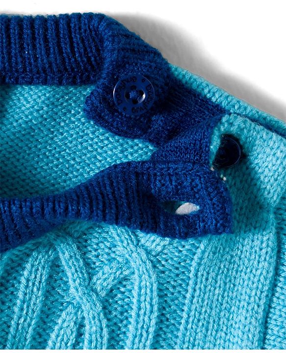 Babyhug Knit Full Sleeves Winter Wear Color Block Romper With Knit Design - Navy Blue & Light Blue