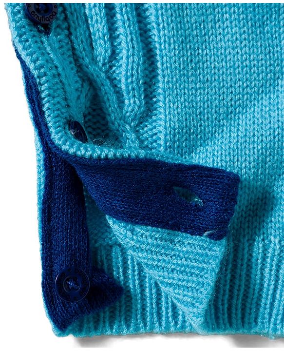 Babyhug Knit Full Sleeves Winter Wear Color Block Romper With Knit Design - Navy Blue & Light Blue