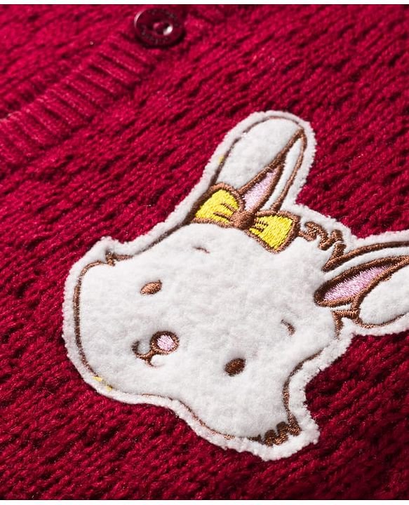 Babyhug Sweater Knit Full Sleeves Winter Wear Romper with Bunny Embroidery Patch - Maroon