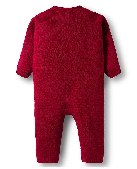 Babyhug Sweater Knit Full Sleeves Winter Wear Romper with Bunny Embroidery Patch - Maroon