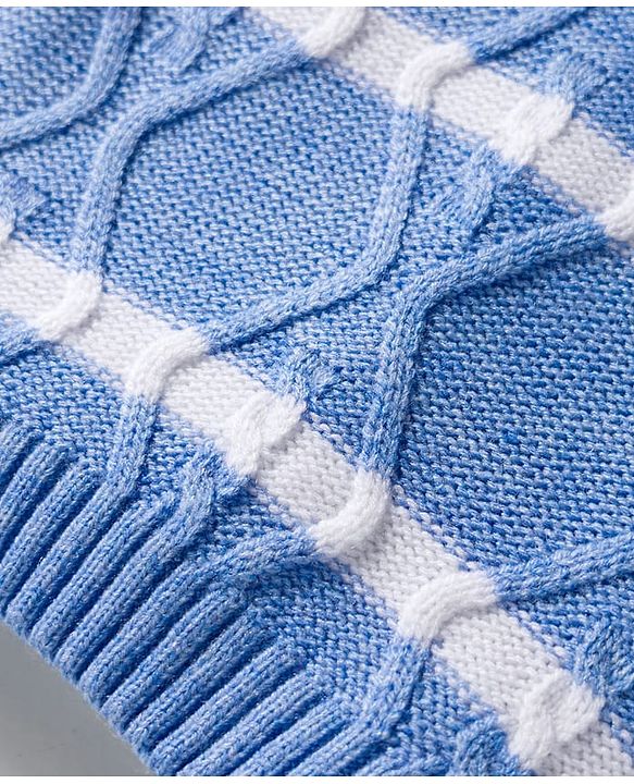 Babyhug Knitted Full Sleeves Smartfit Striped Cable Knit Design Pullover Sweater With Corduroy Pant - Blue