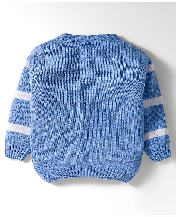 Babyhug Knitted Full Sleeves Smartfit Striped Cable Knit Design Pullover Sweater With Corduroy Pant - Blue