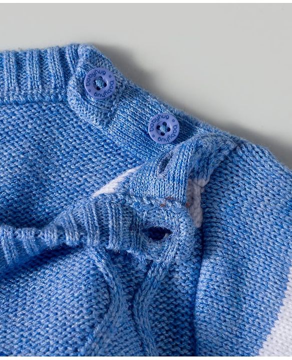 Babyhug Knitted Full Sleeves Smartfit Striped Cable Knit Design Pullover Sweater With Corduroy Pant - Blue