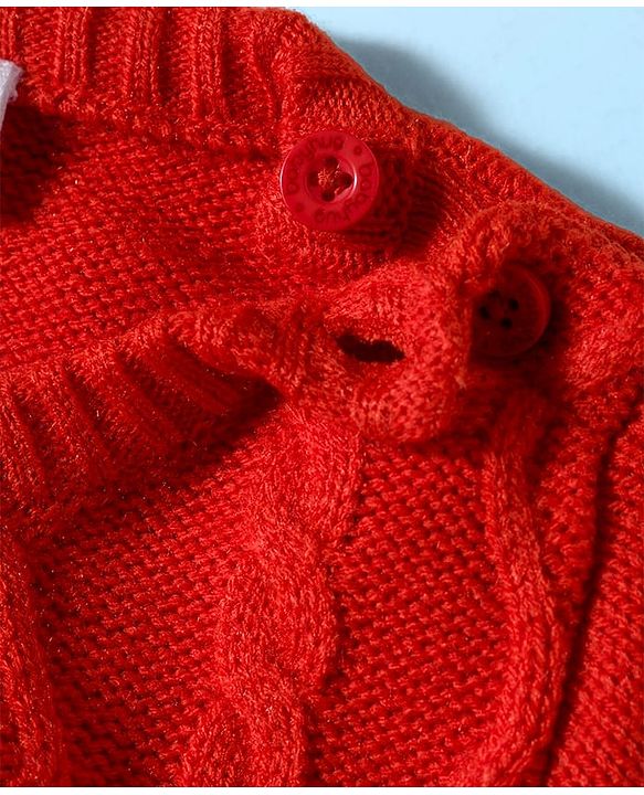 Babyhug Knitted Full Sleeves Sweater Set With Cable Knit Design - Red White & Navy Blue