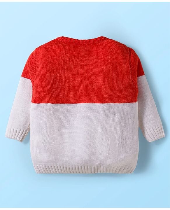 Babyhug Knitted Full Sleeves Sweater Set With Cable Knit Design - Red White & Navy Blue