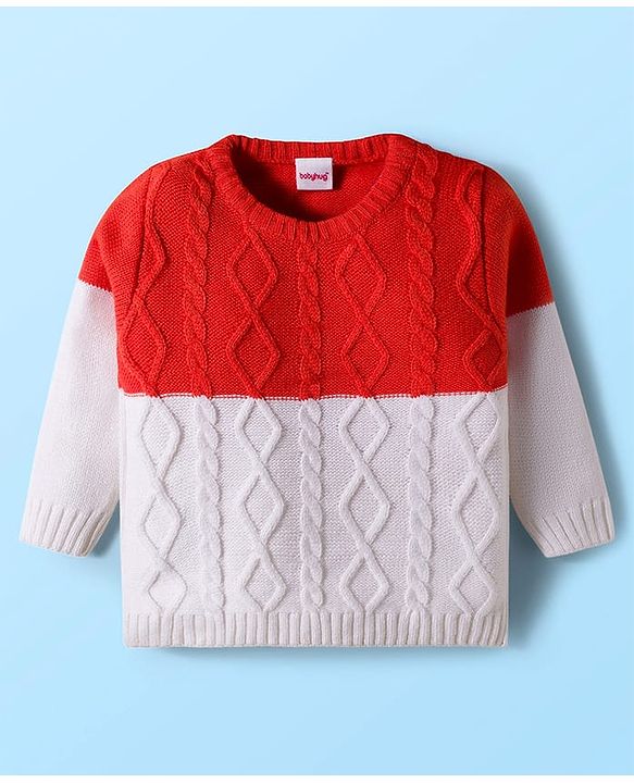 Babyhug Knitted Full Sleeves Sweater Set With Cable Knit Design - Red White & Navy Blue