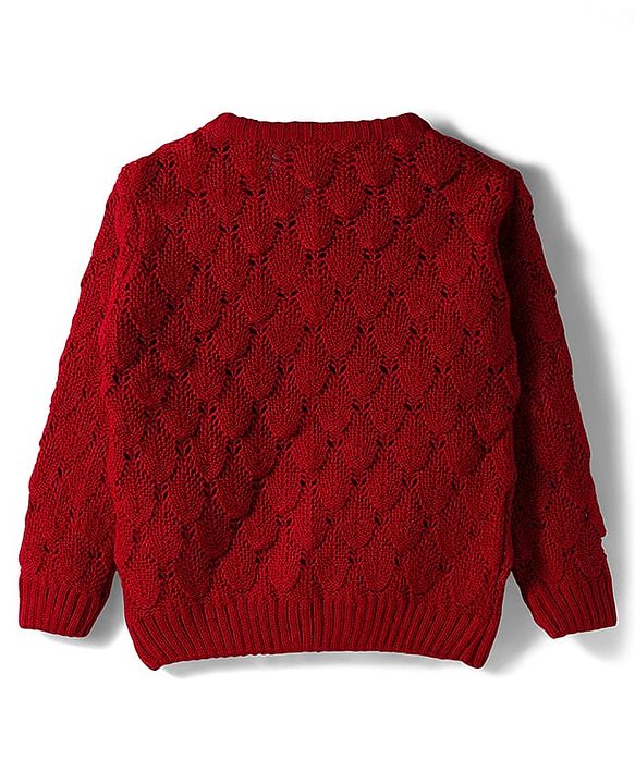 Babyhug Knitted Full Sleeves Front Open Sweater - Dark Red