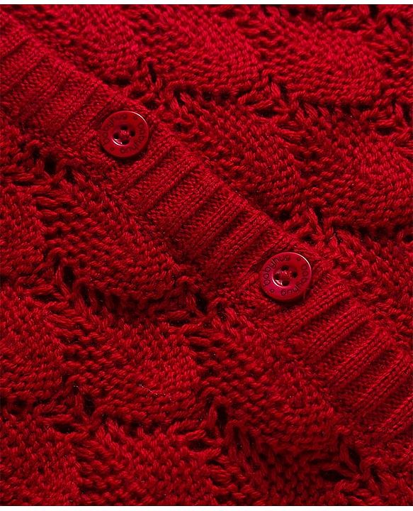 Babyhug Knitted Full Sleeves Front Open Sweater - Dark Red
